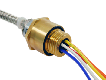 Cable-to-wire Feedthrough SAE threaded hermetic wire to cable feedthrough with integral cable shielding