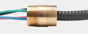 Hermetic Wire Feedthrough example with NPT fitting and wire-to-cable and armor jacked for explosion-proof areas