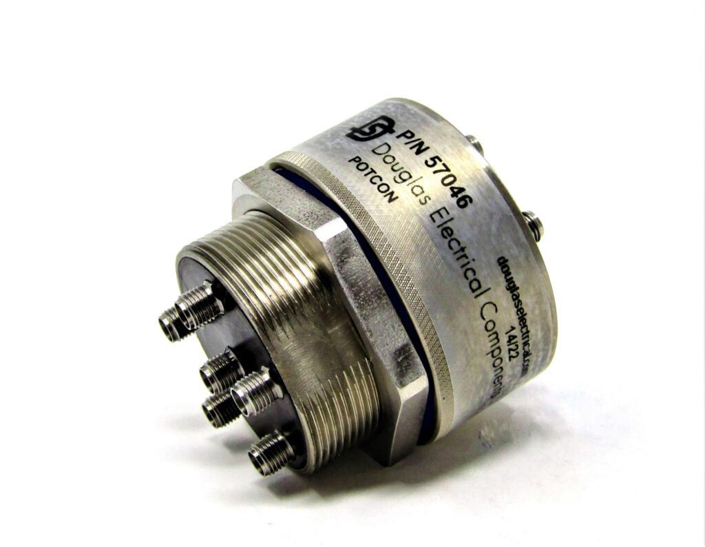 hermetic bulkhead feedthrough with six SMA connectors